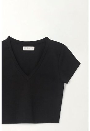 Tennis Camiseta Crop Con Cuello En V Negra Para Mujer