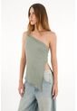 Tennis Camiseta En Rib De Un Solo Hombro Verde Para Mujer de Tennis
