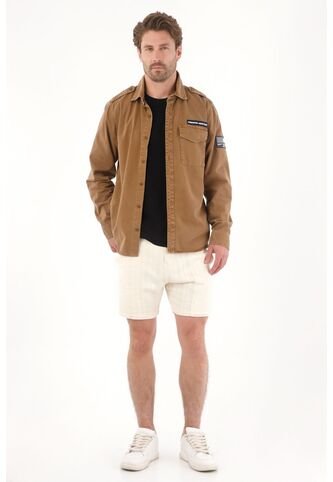 Tennis Chaqueta En Dril Liviano Con Aplique Café Para Hombre Tennis