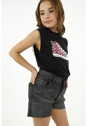 Bermuda Negra Con Efecto Encerado Para Niña