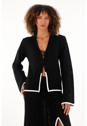 Tennis Camisa Tejida Manga Larga Acampanada Negra Para Mujer