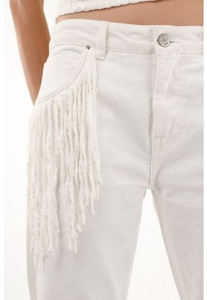 Tennis Jean Recto Tiro Alto Con Flecos Para Mujer