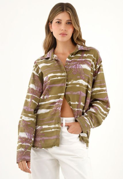 Camisa Manga Larga Estampada Para Mujer