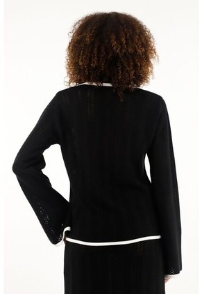 Tennis Camisa Tejida Manga Larga Acampanada Negra Para Mujer