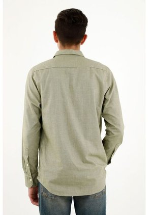 Camisa Cuello Francés Verde Para Hombre