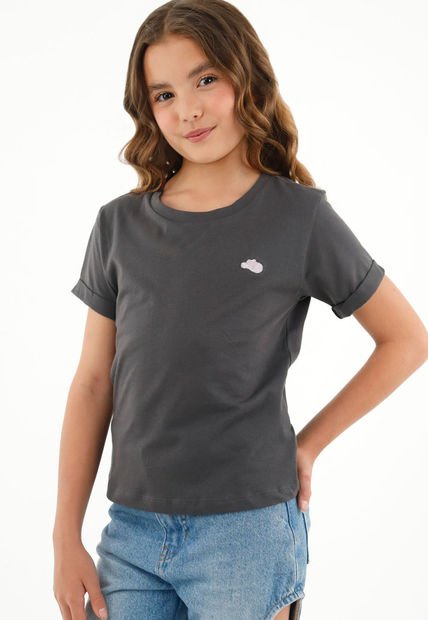Camiseta Gris Con Mini Bordado Para Niña