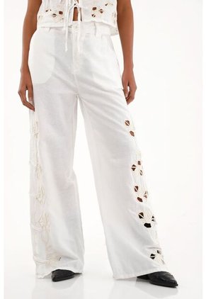 Tennis Pantalón Recto Con Bordados A Tono Para Mujer