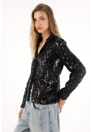 Tennis Abrigo Negro De Lentejuelas Para Mujer