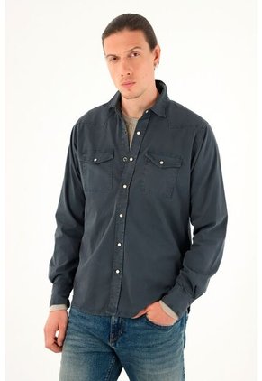 Tennis Camisa Azul Manga Larga Para Hombre