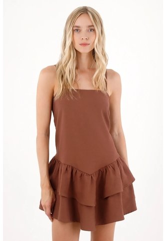 Tennis Vestido Corto Con Boleros Café Con Caída Natural Para Mujer Tennis