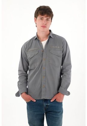 Tennis Camisa Con Bolsillos De Tapa Gris Para Hombre