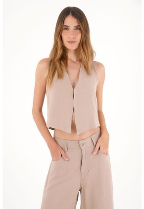 Tennis Chaleco Con Escote En V Crudo Con Caída Natural Para Mujer