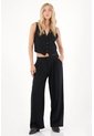 Tennis Pantalón Recto Con Prenses En Frente Negro Para Mujer de Tennis