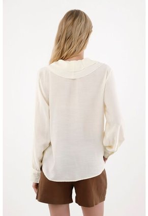 Camisa Con Escote En V Y Boleros Crudo Para Mujer