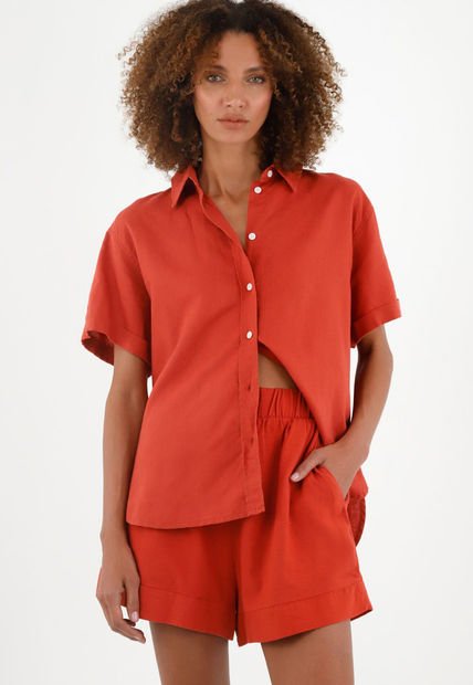 Camisa Manga Corta  De Botones Para Mujer