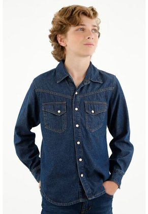 Camisa Western Azul Para Niño