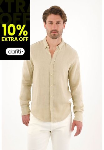 Camisa En 100% Lino Manga Larga Verde Para Hombre Tennis