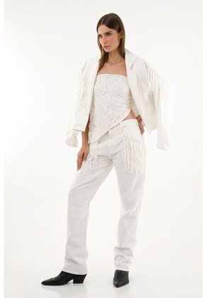 Tennis Jean Recto Tiro Alto Con Flecos Para Mujer