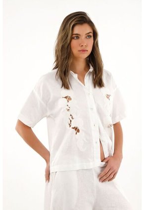 Tennis Camisa Color Crudo Con Bordado Para Mujer