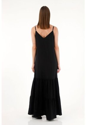 Tennis Vestido Largo Negro Con Tiras Graduales Para Mujer