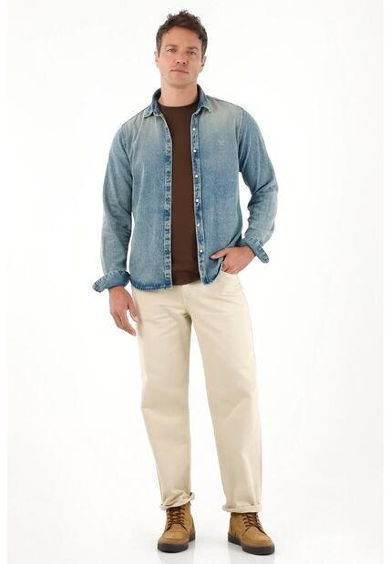 Tennis Camisa Manga Larga En Denim Azul Para Hombre