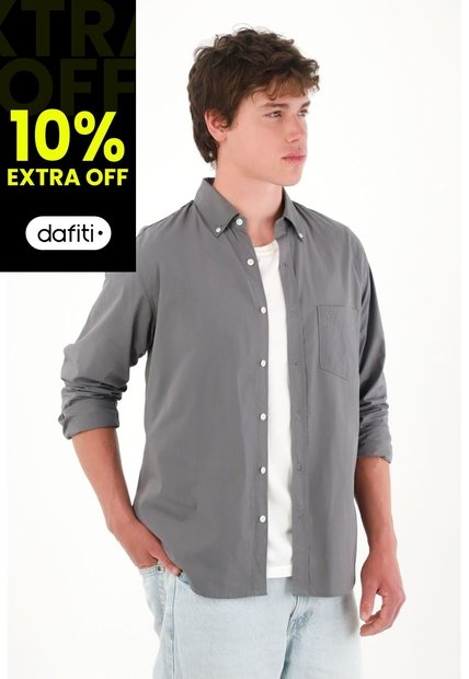 Tennis Camisa Clásica Manga Larga Gris Para Hombre
