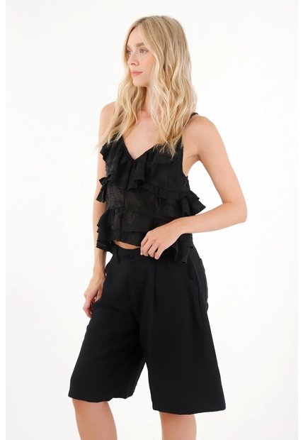 Tennis Bermuda Con Diseño De Prenses Negra Para Mujer