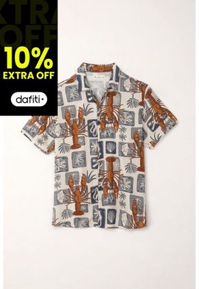 Tennis Camisa Tipo Bowling Con Estampado De Langostas Para Hombre