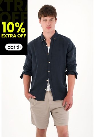 Tennis Camisa En 100% Lino Manga Larga Azul Con Acabado Suave Para Hombre Tennis