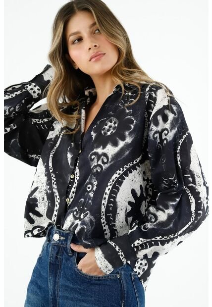 Camisa Estampada Manga Larga Para Mujer