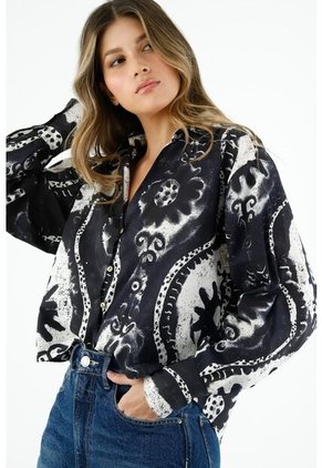 Camisa Estampada Manga Larga Para Mujer