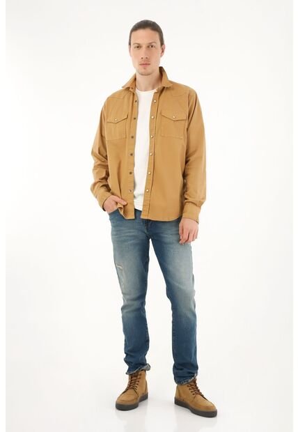 Camisa Café Manga Larga Para Hombre