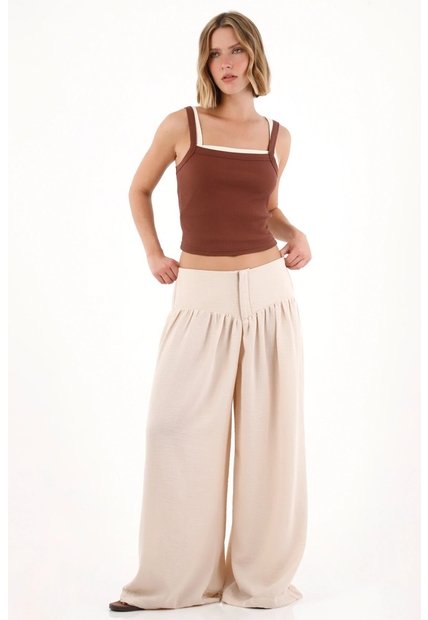 Tennis Pantalón Palazzo En Tejido Liviano Café Para Mujer