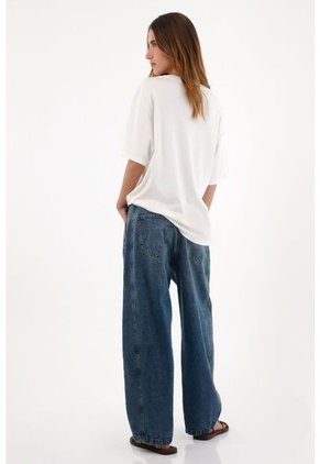 Tennis Camiseta Oversize Con Cuello En Rib Blanca Para Mujer