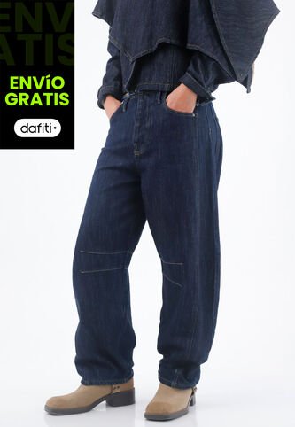 Tennis Jean Para Mujer En Denim Azul Oscuro Fit Holgado Con Cintura Desflecada Tennis