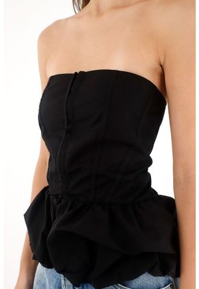 Tennis Camisa Strapless Con Corte Abombachado Negra Para Mujer