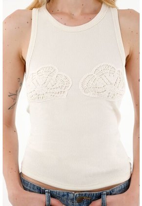 Tennis Camiseta Crudo Con Diseño En Croche En Copas Para Mujer