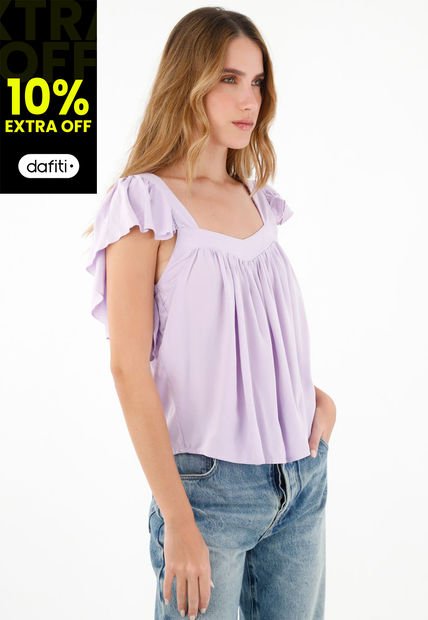 Camisa Morada De Escote Recto En Chalis Para Mujer