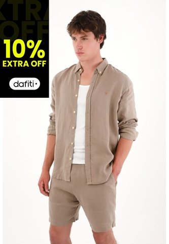 Tennis Camisa En 100% Lino Con Mini Bordado Gris Para Hombre Tennis