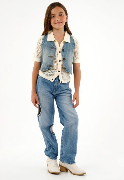 Camisa Crudo Tejida Para Niña