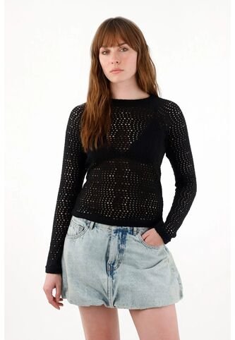 Tennis Camiseta Tejida De Cuello Alto Negra Para Mujer Tennis