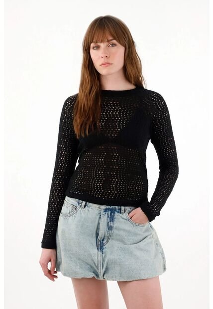 Tennis Camiseta Tejida De Cuello Alto Negra Para Mujer