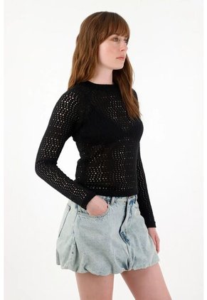 Tennis Camiseta Tejida De Cuello Alto Negra Para Mujer