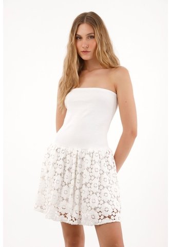 Tennis Vestido Corto Strapless Crudo Con Textura Suave Para Mujer Tennis