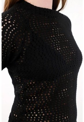 Tennis Camiseta Tejida De Cuello Alto Negra Para Mujer