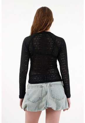 Tennis Camiseta Tejida De Cuello Alto Negra Para Mujer