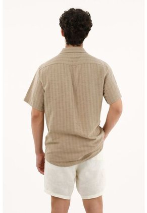 Camisa Café Tipo Bowling Manga Corta Para Hombre