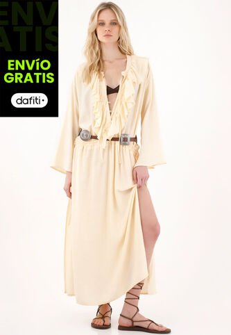 Vestido Largo Con Escote En V Amarillo Para Mujer Tennis