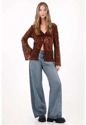 Tennis Jean Wide Leg Tono Medio Para Mujer