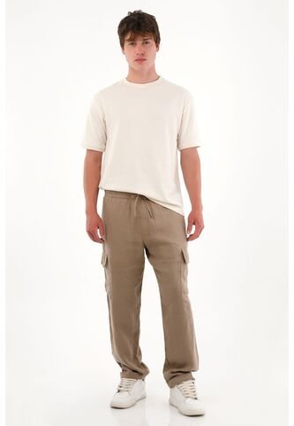 Tennis Pantalón En 100% Lino Bota Recta Gris Para Hombre Tennis